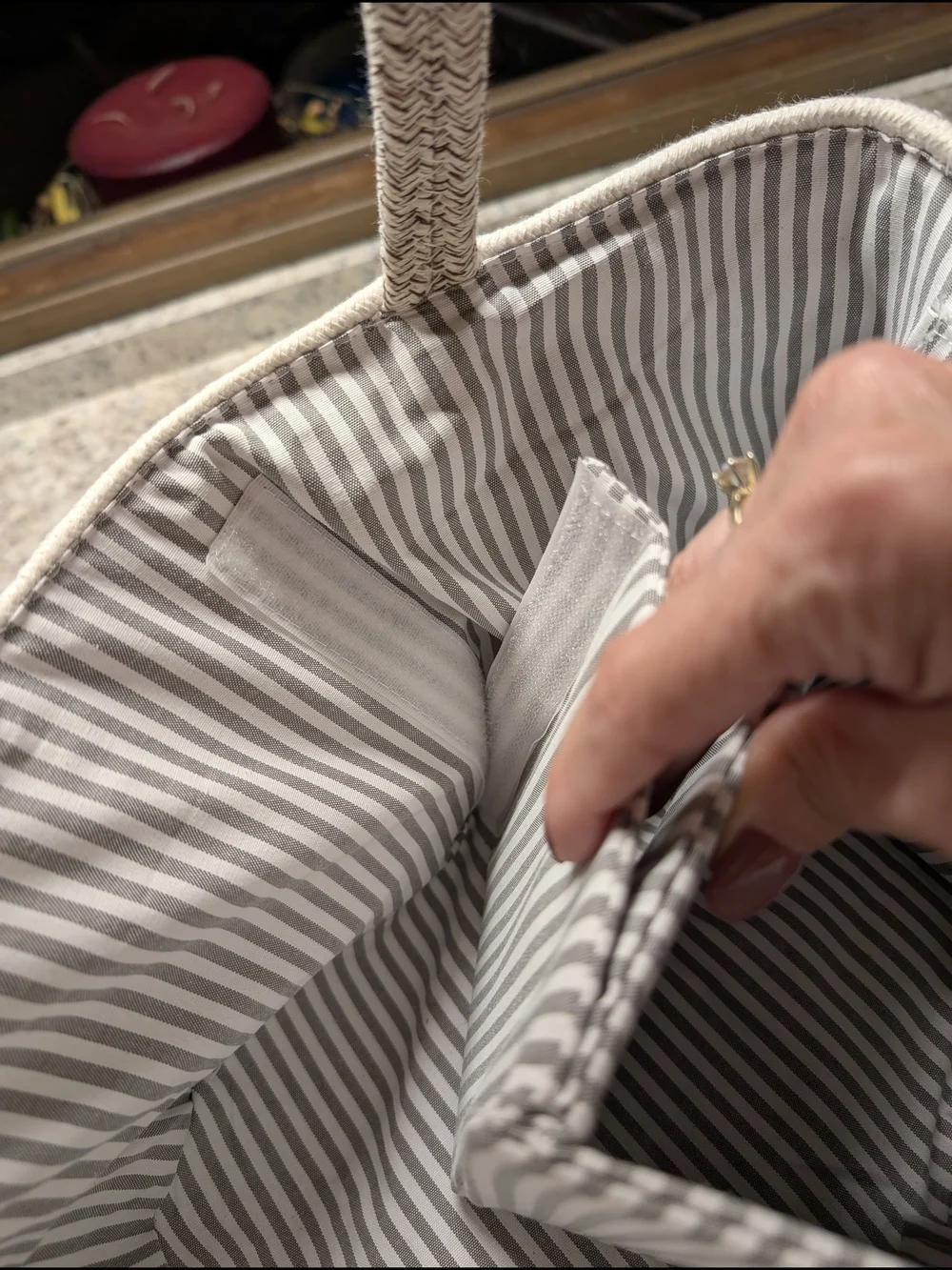 Cotton Rope Woven Two-Tone Cream Baby Diaper Caddy Tote Bag